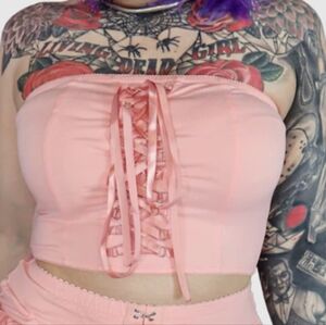 Pink Lace-Up Corset Crop Top
